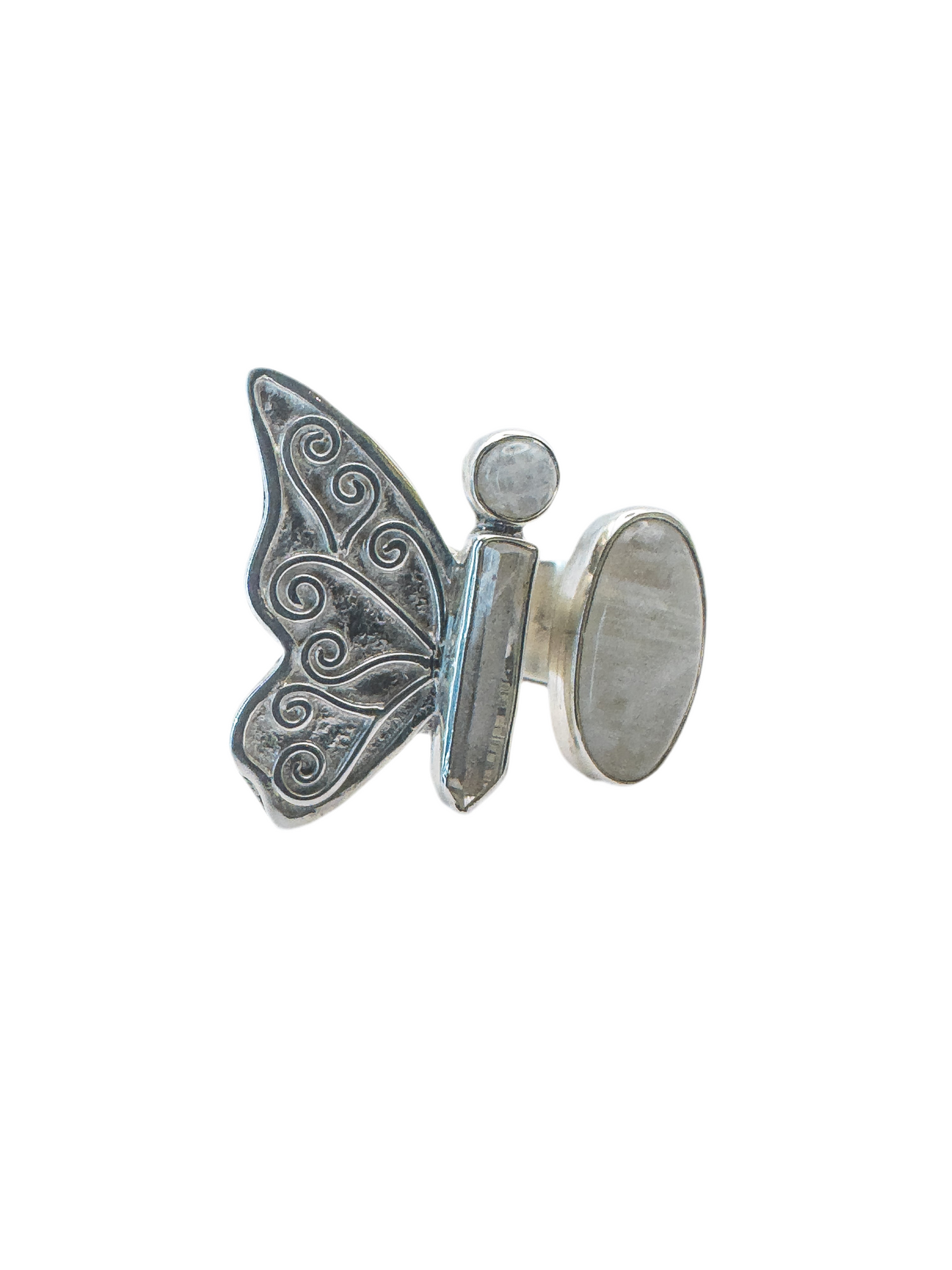 Anillo Mariposa Cuarzo, Ópalo y Piedra de Luna