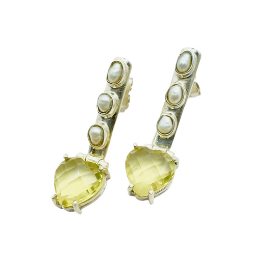 Aretes Perla y Topacio Limón